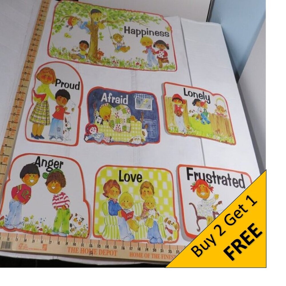 Happiness (7) BULLETIN BOARD SET Gini 1978 Classroom Posters Feelings